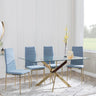 Chopstick Clear Glass and Gold Metal Dining Set - Lido Blue Fabric Chairs with Gold Legs-3