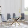 Chopstick Clear Glass and Gold Metal Dining Set - Lido Dark Grey Fabric Chairs with Gold Legs-5