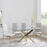 Chopstick Clear Glass and Gold Metal Dining Set - Lido Sand Fabric Chairs with Gold Legs-4