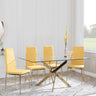 Chopstick Clear Glass and Gold Metal Dining Set - Lido Yellow Fabric Chairs with Gold Legs-2