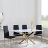 Chopstick White Glass and Gold Metal Dining Set - Lido Black Fabric Chairs with Gold Legs-3