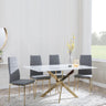 Chopstick White Glass and Gold Metal Dining Set - Lido Dark Grey Fabric Chairs with Gold Legs-4