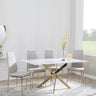 Chopstick White Glass and Gold Metal Dining Set - Lido Sand Fabric Chairs with Gold Legs-2