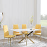 Chopstick White Glass and Gold Metal Dining Set - Lido Yellow Fabric Chairs with Gold Legs-5