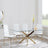 Chopstick Clear Glass and Gold Metal Dining Set - Metro White Fabric Chairs with Gold Legs-4