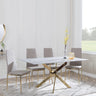 Chopstick Grey Glass and Gold Metal Dining Set - Metro Beige Fabric Chairs with Gold Legs-4