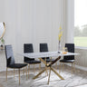Chopstick Grey Glass and Gold Metal Dining Set - Metro Black Fabric Chairs with Gold Legs-3