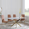 Chopstick Grey Glass and Gold Metal Dining Set - Metro Burnt Orange Fabric Chairs with Gold Legs-6