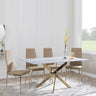 Chopstick Grey Glass and Gold Metal Dining Set - Metro Cappuccino Fabric Chairs with Gold Legs-5