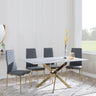 Chopstick Grey Glass and Gold Metal Dining Set - Metro Grey Fabric Chairs with Gold Legs-2