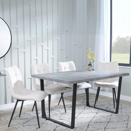 Ezra Faux Concrete Dining Set - Corona Beige Fabric Chairs-2