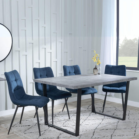 Ezra Faux Concrete Dining Set - Corona Blue Fabric Chairs-4