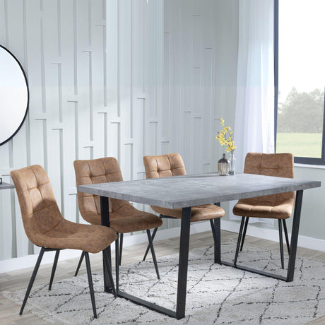 Ezra Faux Concrete Dining Set - Corona Brown Fabric Chairs-8
