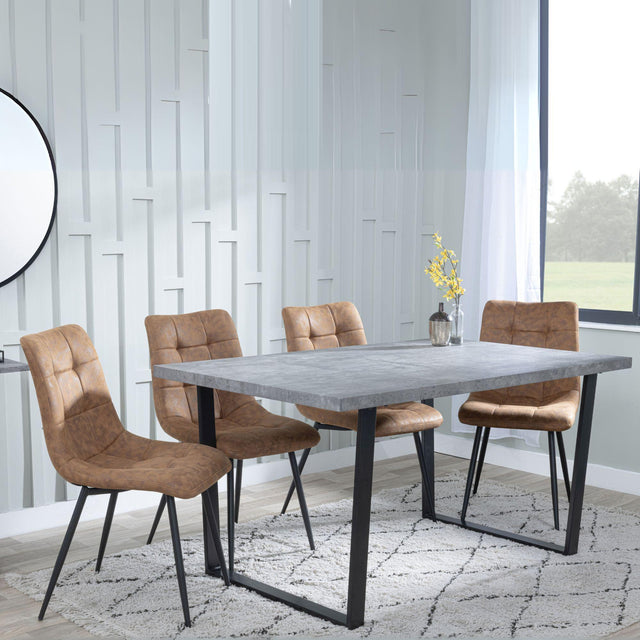 Clearance - Texas Grey Faux Concrete Dining Set - Corona Brown Fabric Chairs
