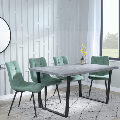 Ezra Faux Concrete Dining Set - Corona Green Fabric Chairs-6