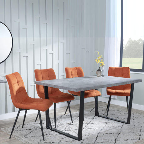 Ezra Faux Concrete Dining Set - Corona Orange Fabric Chairs