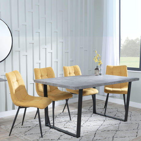 Ezra Faux Concrete Dining Set - Corona Yellow Fabric Chairs-5
