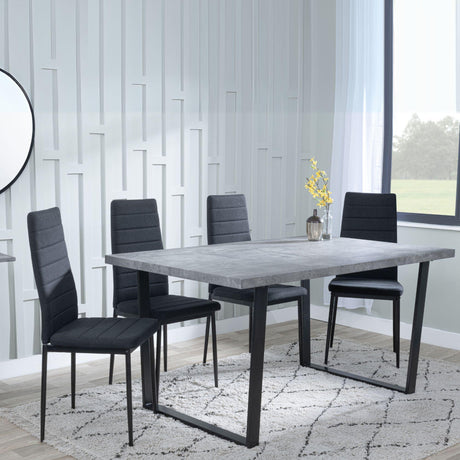Ezra Faux Concrete Dining Set - Lido Black Fabric Chairs with Black Legs-2