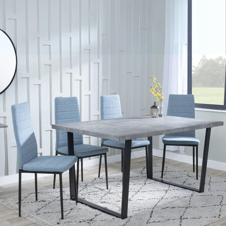 Ezra Faux Concrete Dining Set - Lido Blue Fabric Chairs with Black Legs