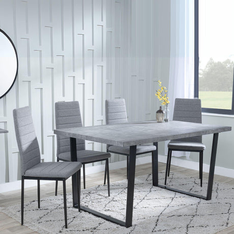 Ezra Faux Concrete Dining Set - Lido Dark Grey Fabric Chairs with Black Legs-5