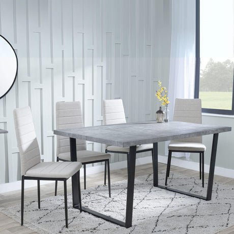 Ezra Faux Concrete Dining Set - Lido Sand Fabric Chairs with Black Legs-4