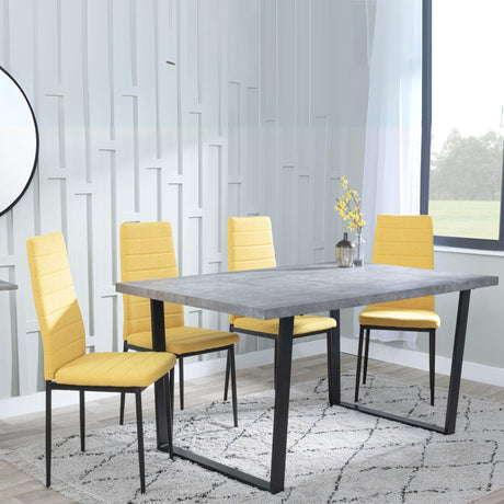 Ezra Faux Concrete Dining Set - Lido Yellow Fabric Chairs with Black Legs-3