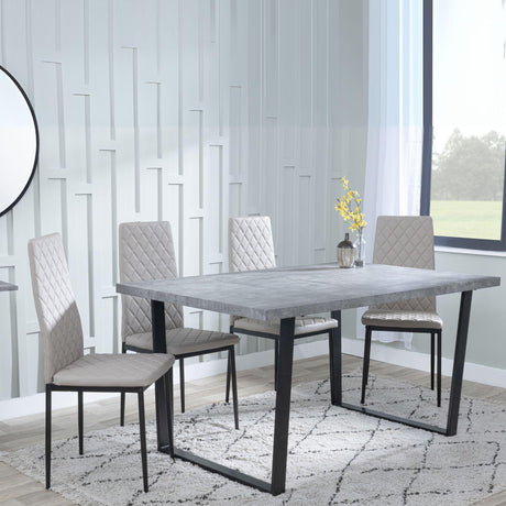 Ezra Faux Concrete Dining Set - Metro Beige Leather Chairs with Black Legs-3
