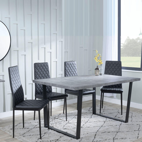 Ezra Faux Concrete Dining Set - Metro Black Leather Chairs with Black Legs-6