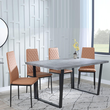 Ezra Faux Concrete Dining Set - Metro Burnt Orange Leather Chairs with Black Legs
