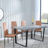 Ezra Faux Concrete Dining Set - Metro Burnt Orange Leather Chairs with Black Legs