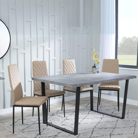 Ezra Faux Concrete Dining Set - Metro Cappuccino Leather Chairs with Black Legs-2