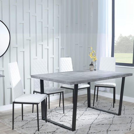 Ezra Faux Concrete Dining Set - Metro White Leather Chairs with Black Legs-4