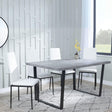 Clearance - Texas Grey Faux Concrete Dining Set - Metro White Leather Chairs with Black Legs