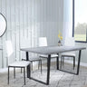 Clearance - Texas Grey Faux Concrete Dining Set - Metro White Leather Chairs with Black Legs