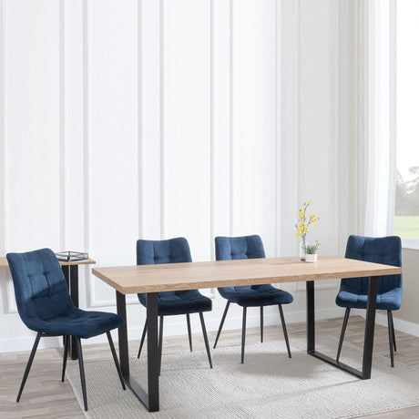 Ezra Oak Effect Dining Set - Corona Blue Fabric Chairs-5