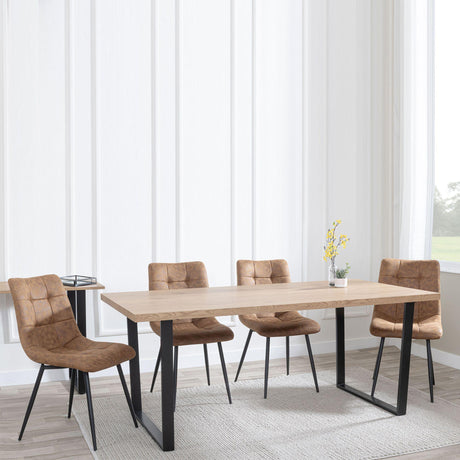 Ezra Oak Effect Dining Set - Corona Brown Fabric Chairs-8