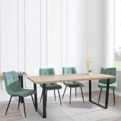 Ezra Oak Effect Dining Set - Corona Green Fabric Chairs-6