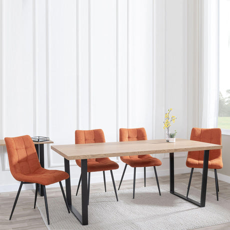 Ezra Oak Effect Dining Set - Corona Orange Fabric Chairs-2