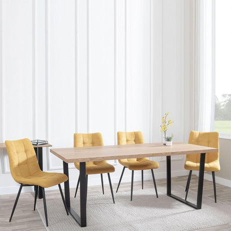 Ezra Oak Effect Dining Set - Corona Yellow Fabric Chairs