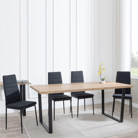 Ezra Oak Effect Dining Set - Lido Black Fabric Chairs with Black Legs