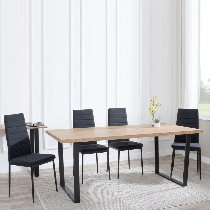 Clearance - Texas Oak Effect Dining Set - Lido Black Fabric Chairs with Black Legs-2