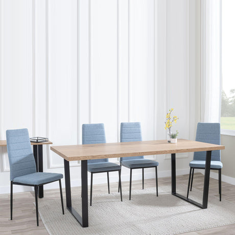 Ezra Oak Effect Dining Set - Lido Blue Fabric Chairs with Black Legs-2