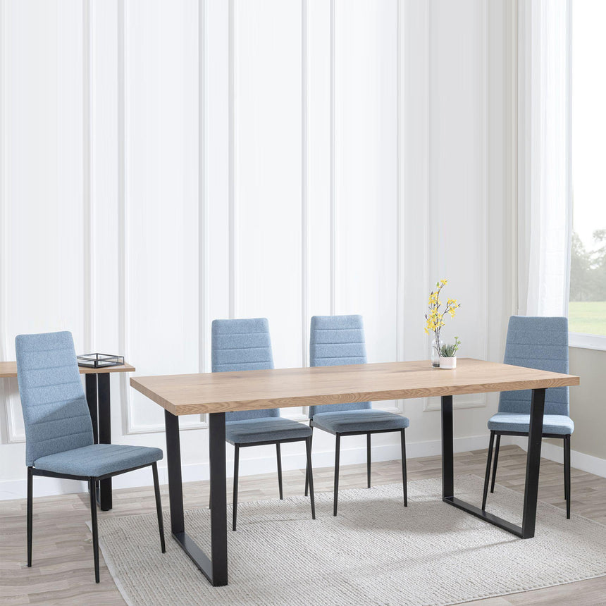 Clearance - Texas Oak Effect Dining Set - Lido Blue Fabric Chairs with Black Legs-3