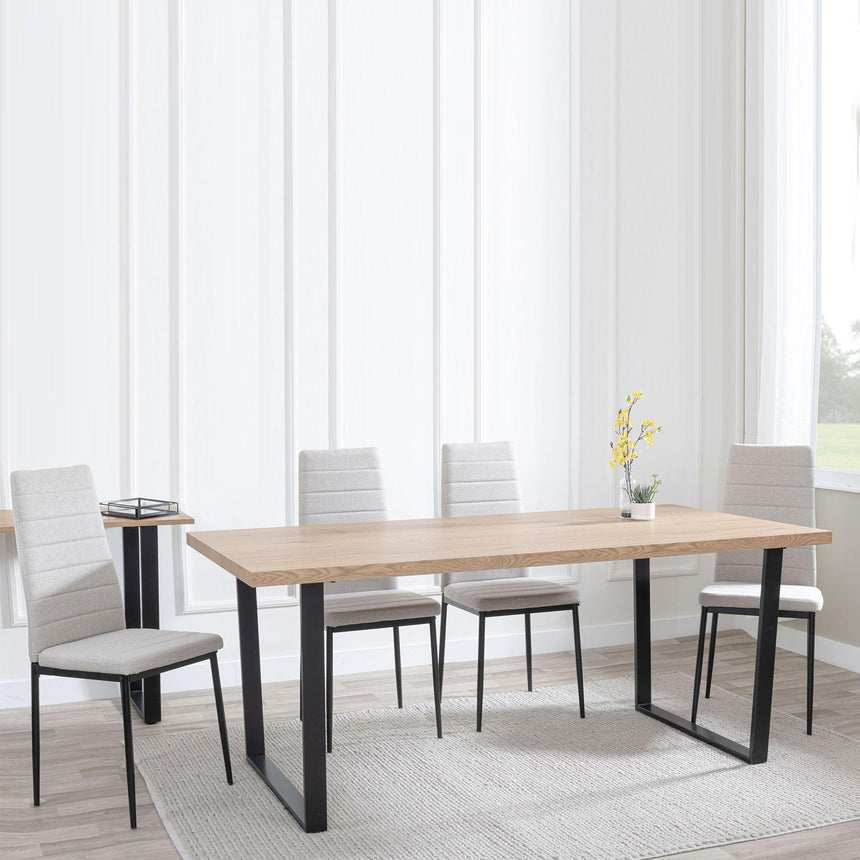 Clearance - Texas Oak Effect Dining Set - Lido Sand Fabric Chairs with Black Legs-4