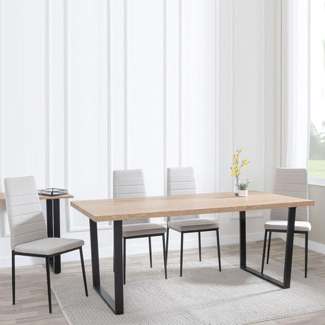 Ezra Oak Effect Dining Set - Lido Sand Fabric Chairs with Black Legs-4