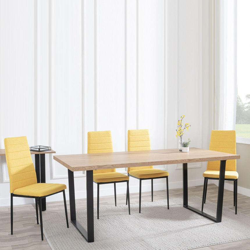 Clearance - Texas Oak Effect Dining Set - Lido Yellow Fabric Chairs with Black Legs-4