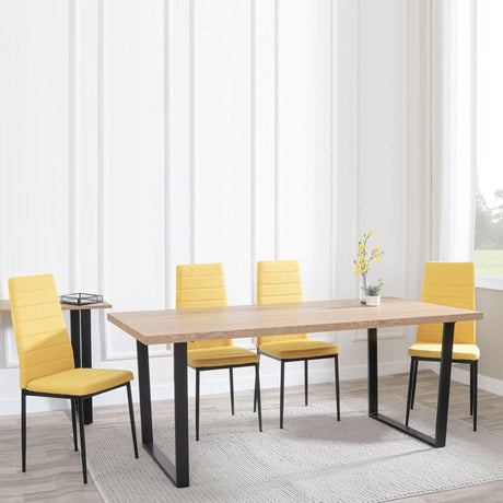 Ezra Oak Effect Dining Set - Lido Yellow Fabric Chairs with Black Legs-3