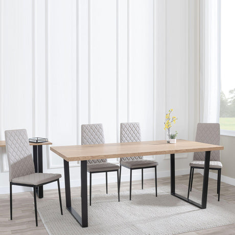Ezra Oak Effect Dining Set - Metro Beige Leather Chairs with Black Legs-4