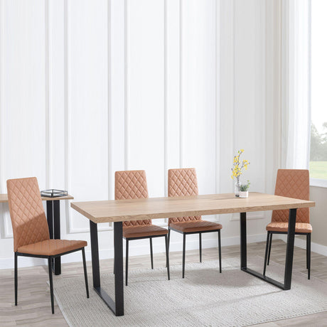 Ezra Oak Effect Dining Set - Metro Burnt Orange Leather Chairs with Black Legs-2