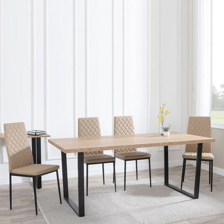 Ezra Oak Effect Dining Set - Metro Cappuccino Leather Chairs with Black Legs-3